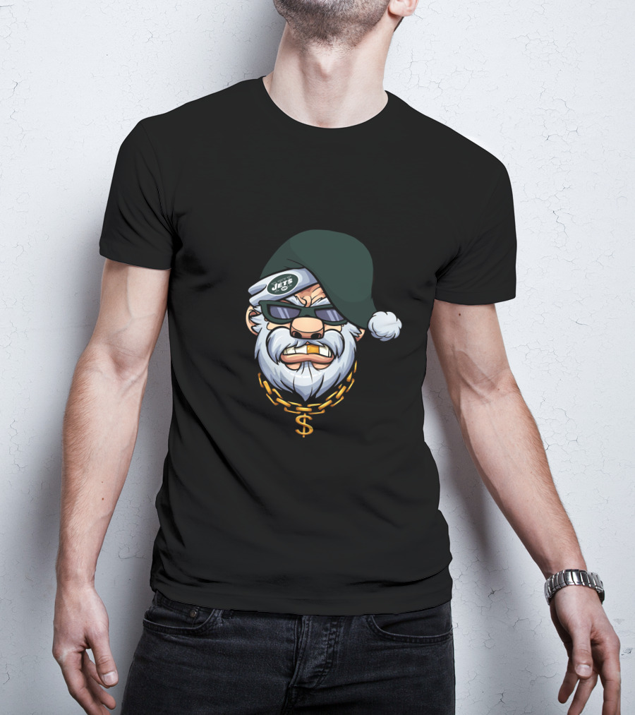 Jets Santa With Green Hat And Dollar Chain T-Shirt