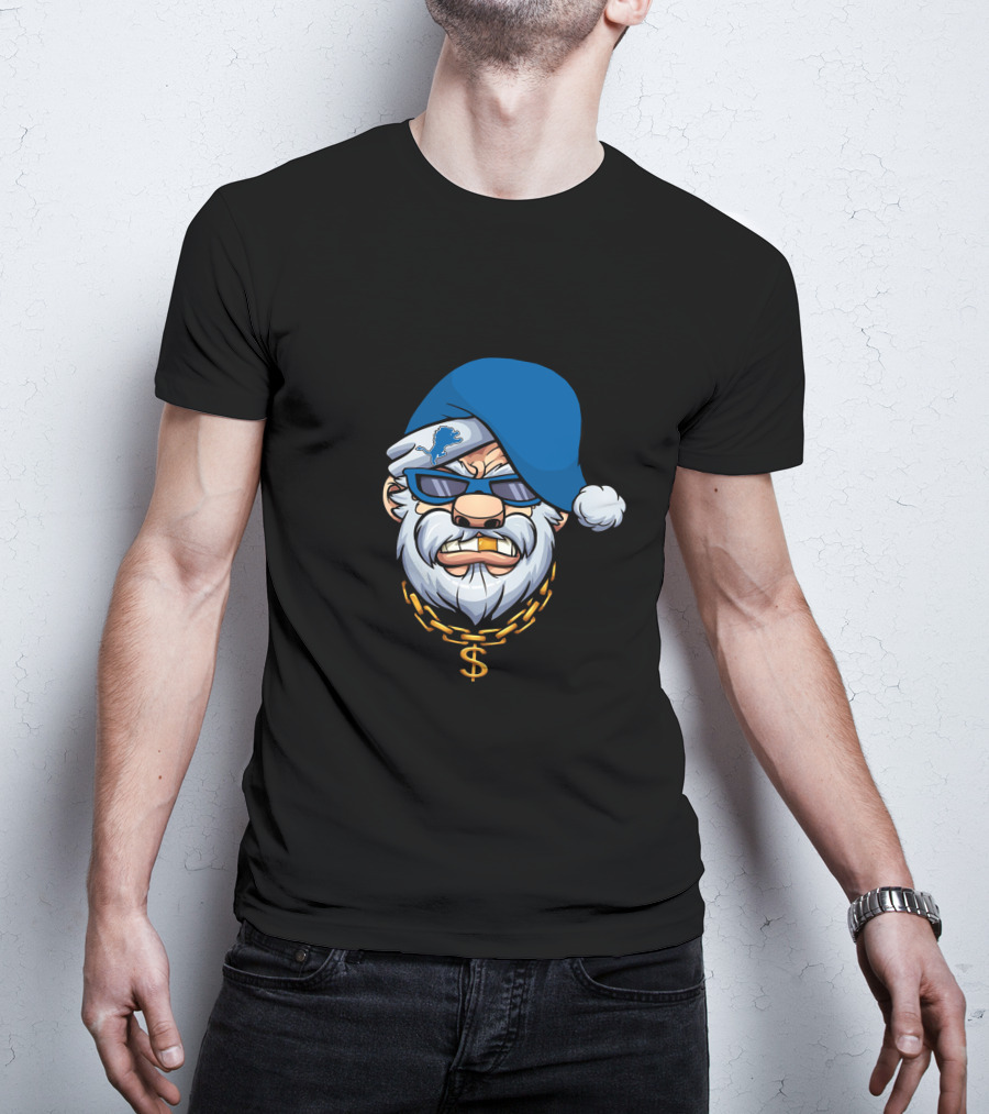 Lions Gangster Santa Detroit Football Dollar Chain T-Shirt