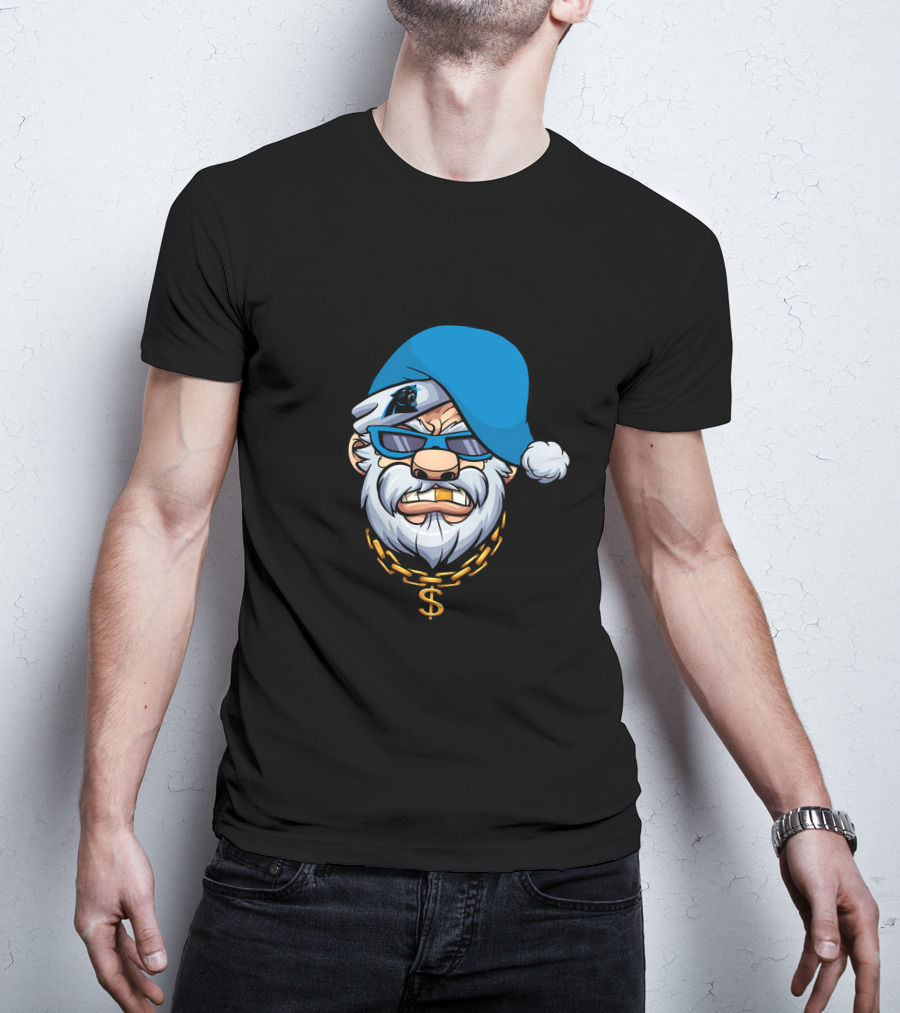 Panthers Gangster Santa With Blue Hat And Gold Chain T-Shirt