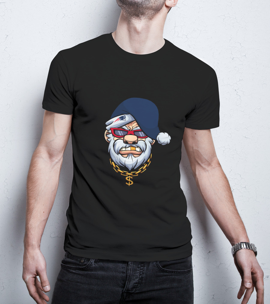 Patriots Gangster Santa Dollar Chain Red Sunglasses Navy Hat T-Shirt