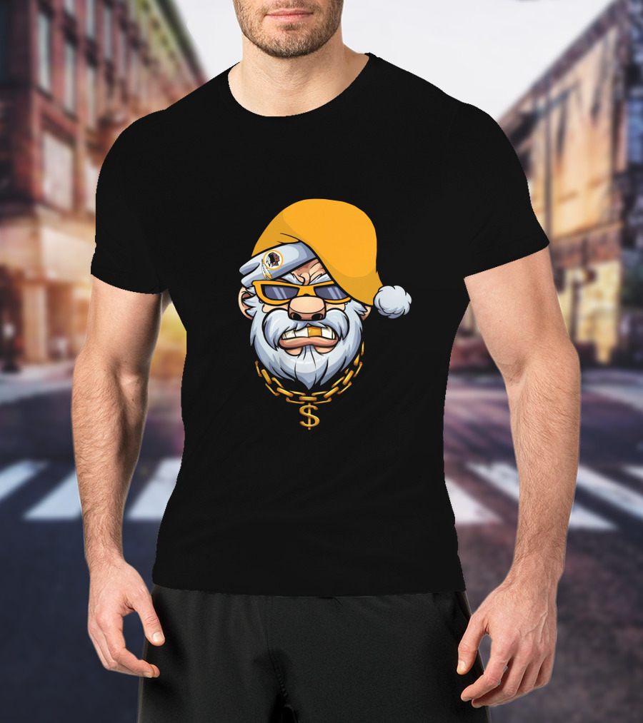 Santa With Gangster Style Gold Hat And Chain Featuring Washington Football Team T-Shirt