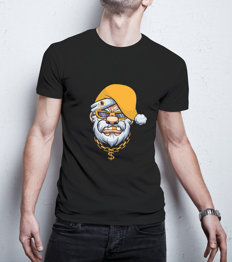 Santa With Gangster Style Gold Hat And Chain Featuring Washington Football Team T-Shirt