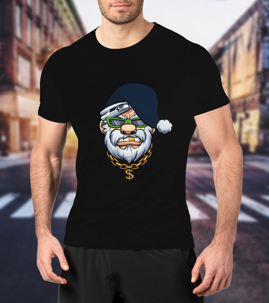 Seahawks Gangster Santa With Chain And Shades T-Shirt