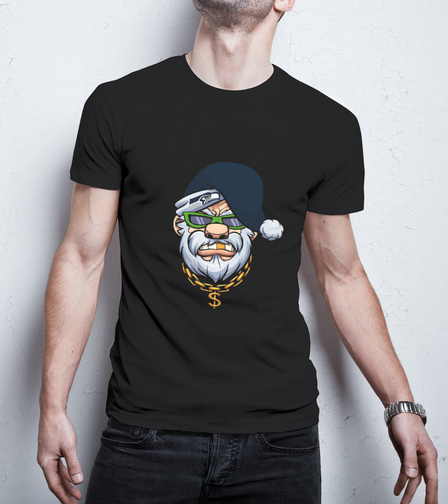 Seahawks Gangster Santa With Chain And Shades T-Shirt