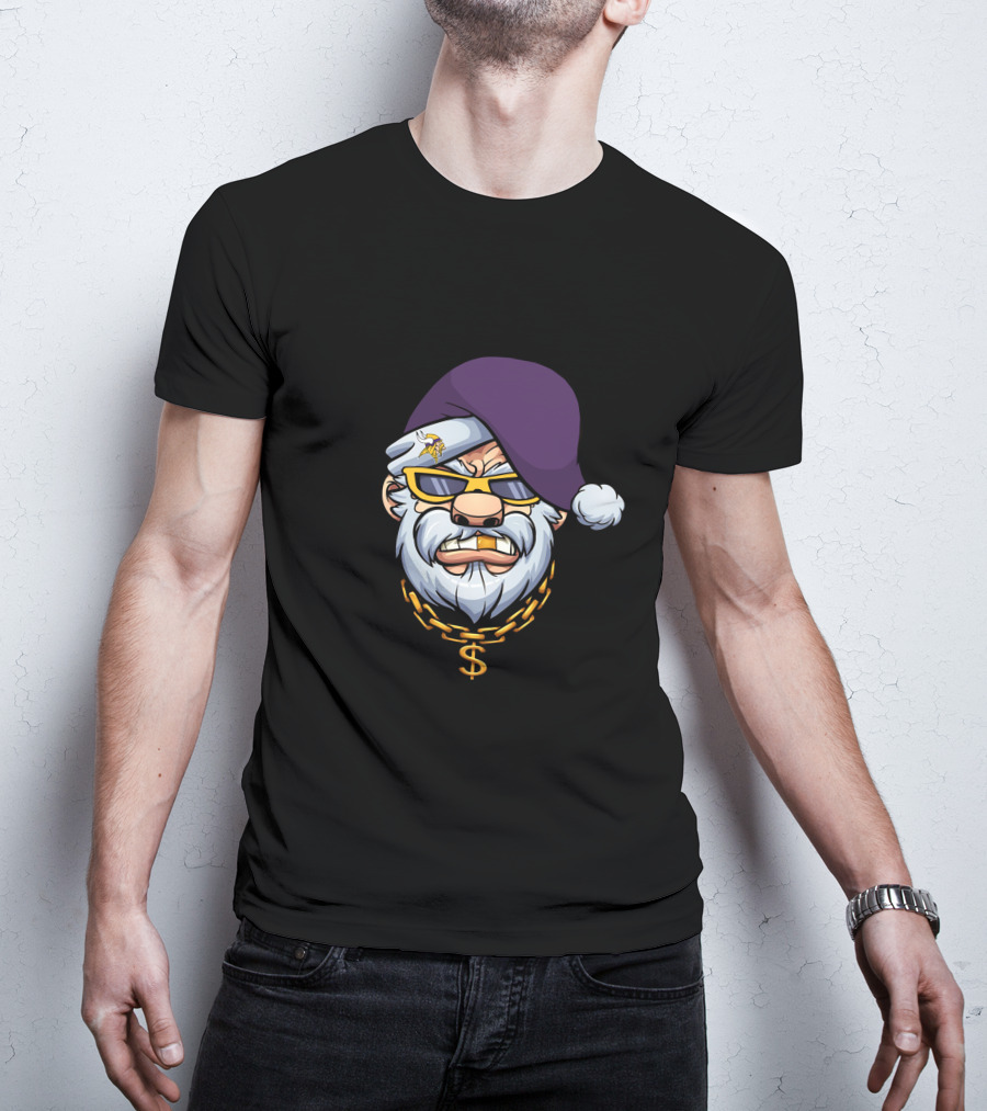 Vikings Gangster Santa With Purple Hat And Gold Chain T-Shirt
