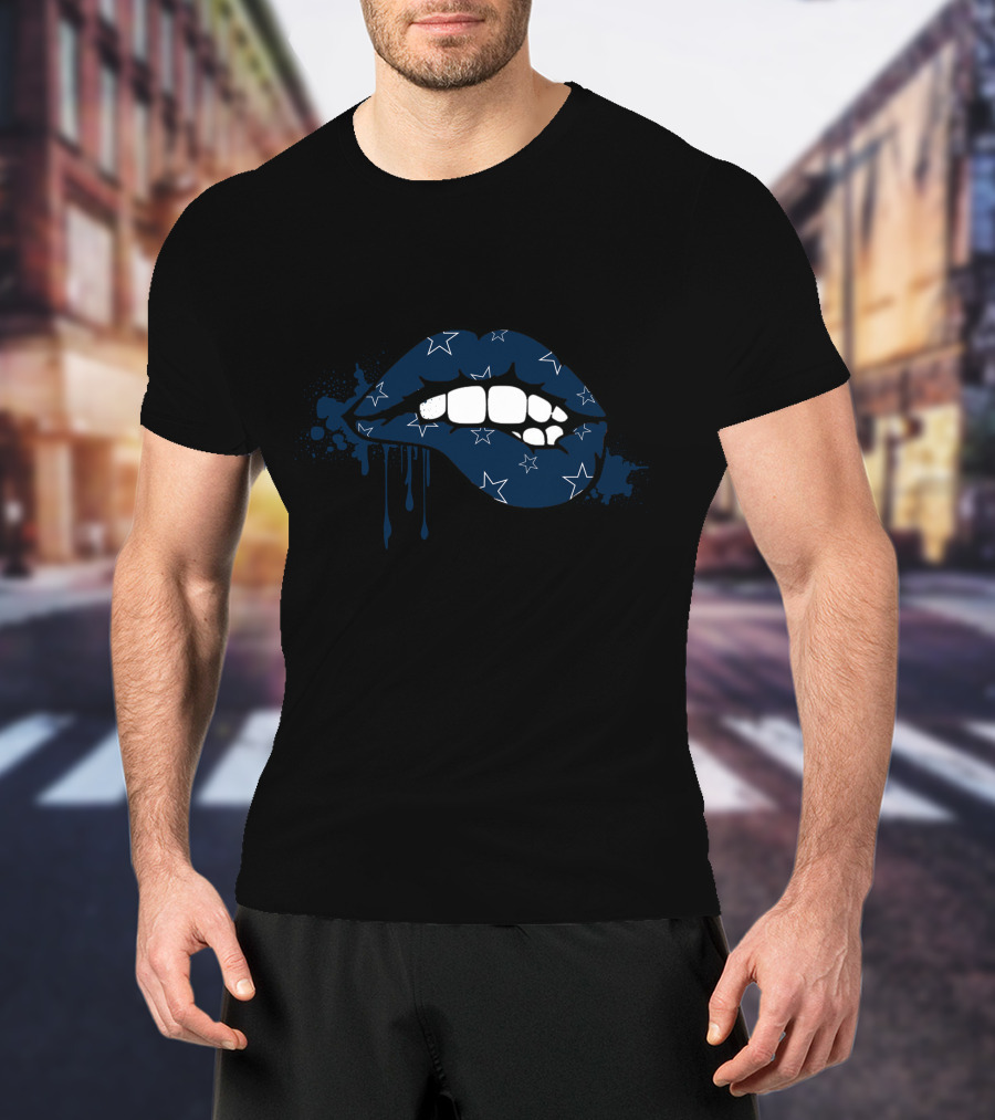 Dripping Lips Blue Star Pattern Cowboys T-Shirt