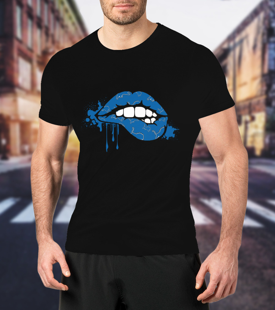 Dripping Blue Lips With White Lions Outline T-Shirt