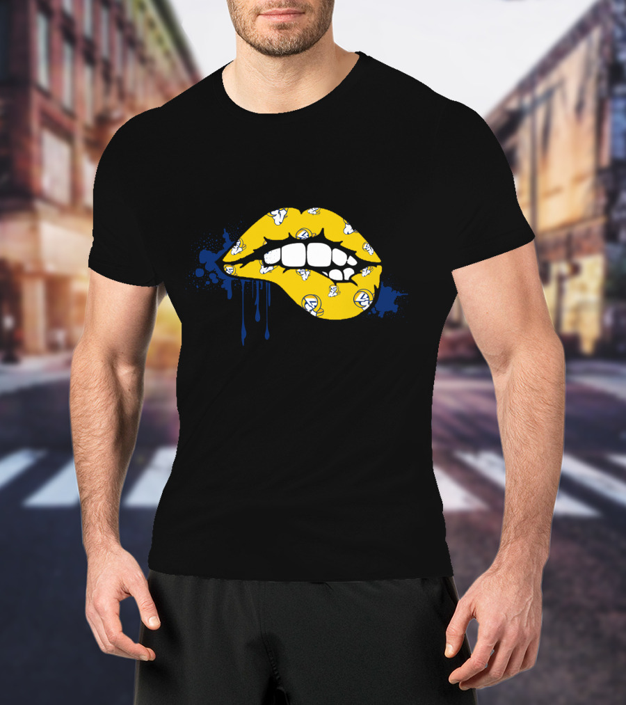 Dripping Lips Los Angeles Rams Yellow Blue Paint Splatter T-Shirt