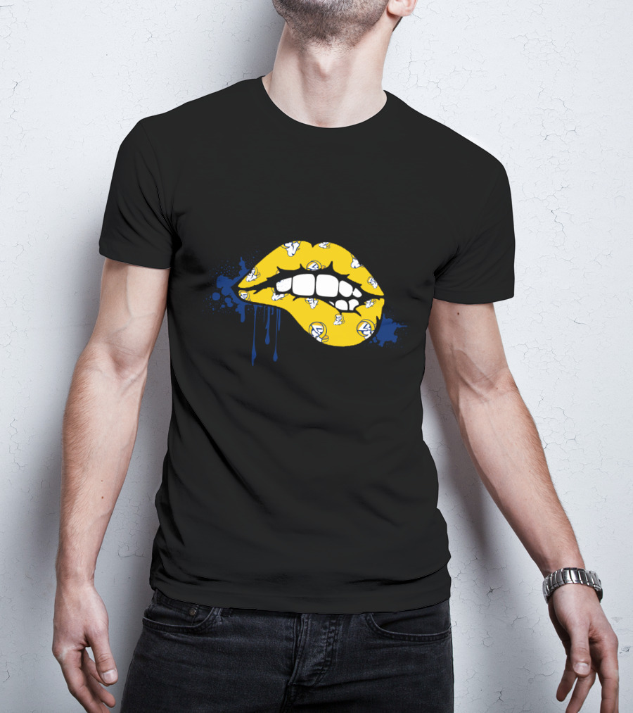 Dripping Lips Los Angeles Rams Yellow Blue Paint Splatter T-Shirt