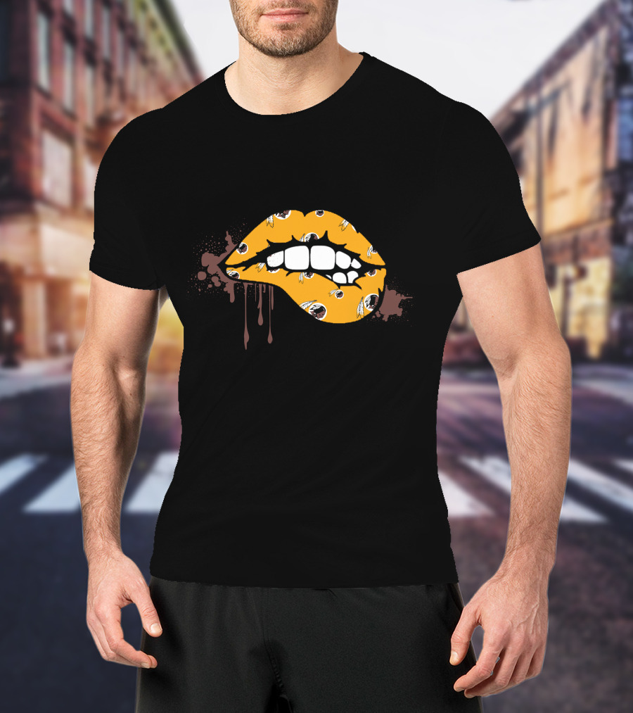 Dripping Lips Patterned With Iconic Redskins Logos T-Shirt