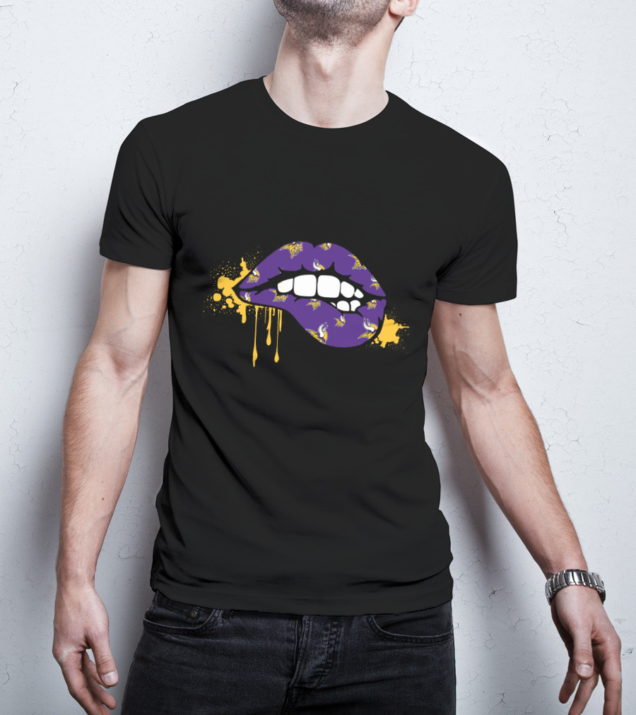 Dripping Lips Purple With Vikings Logos T-Shirt