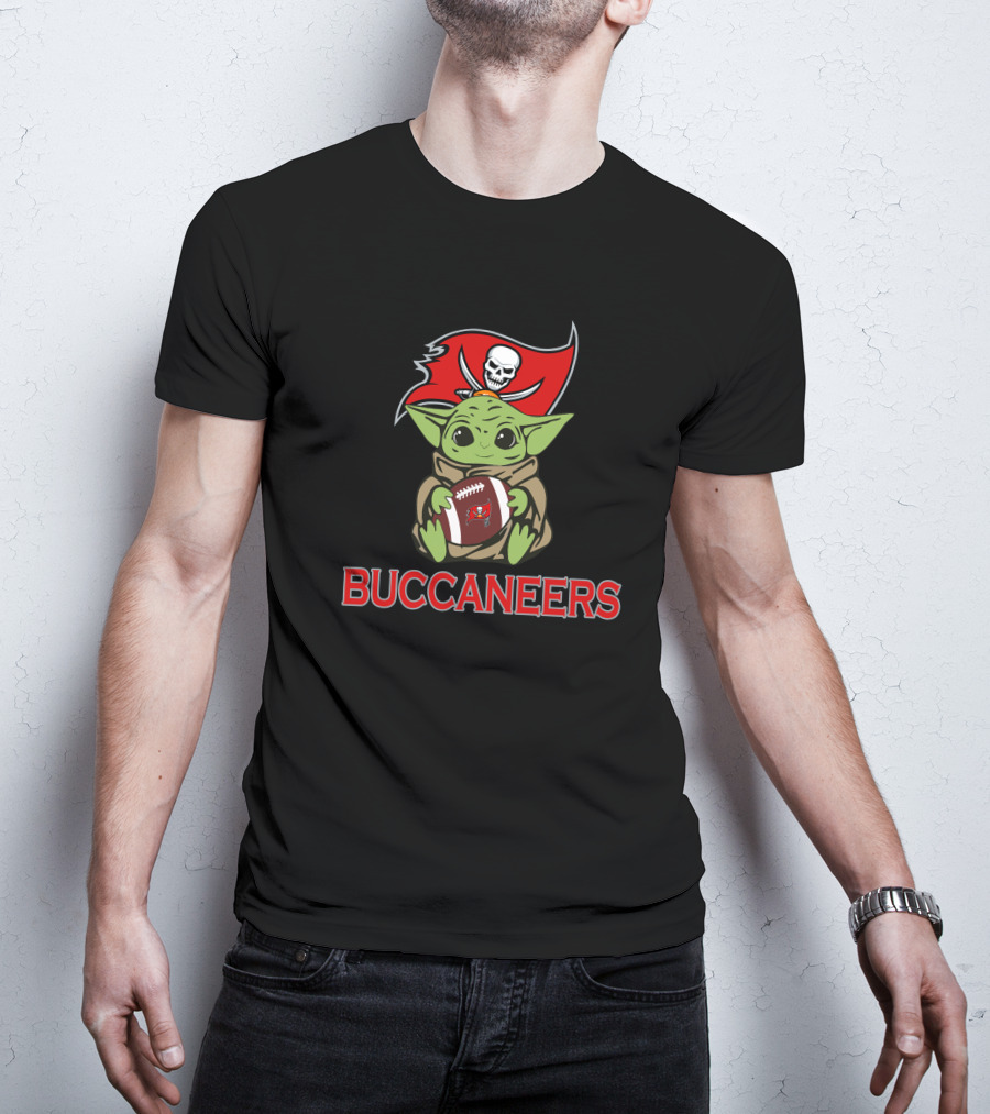 Buccaneers Baby Yoda Holding Football Star Wars T-Shirt