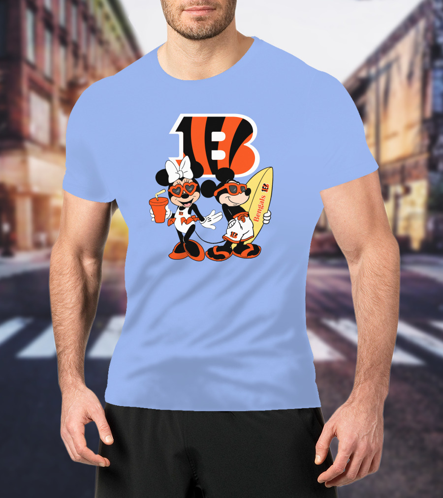 Bengals Mickey And Minnie Vacation Surfer Adventure T-Shirt