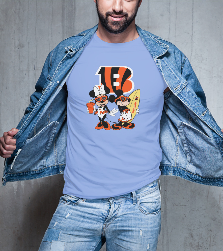 Bengals Mickey And Minnie Vacation Surfer Adventure T-Shirt