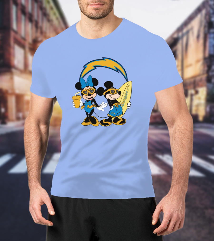Chargers Mickey Happy Vacation Surfer Duo With Heart Sunglasses T-Shirt