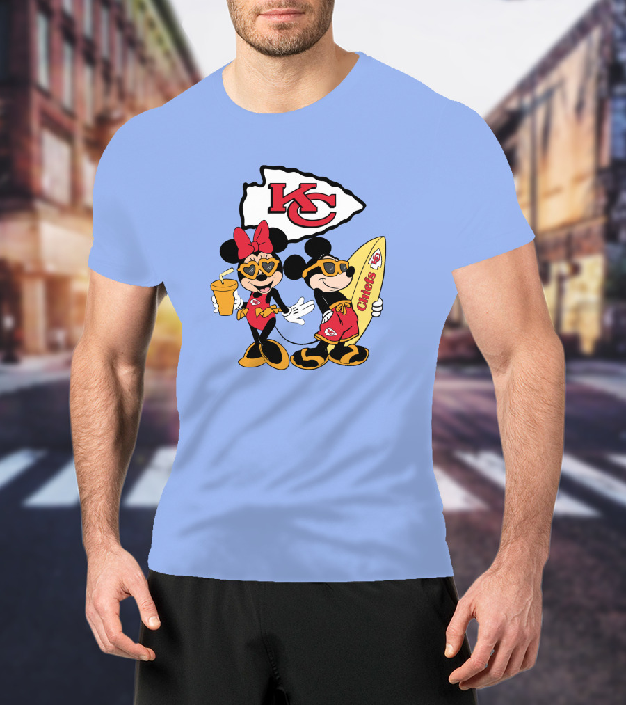 Chiefs Mickey And Minnie Vacation Kc Football Surfboard Fun T-Shirt
