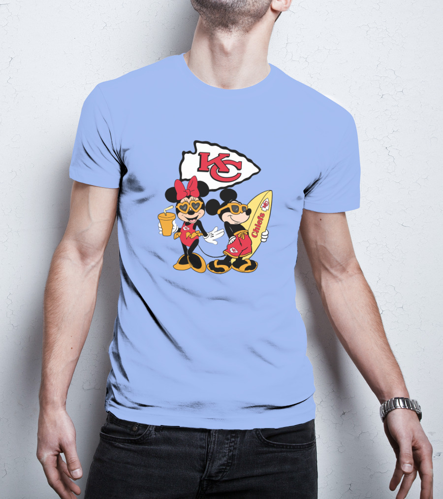 Chiefs Mickey And Minnie Vacation Kc Football Surfboard Fun T-Shirt