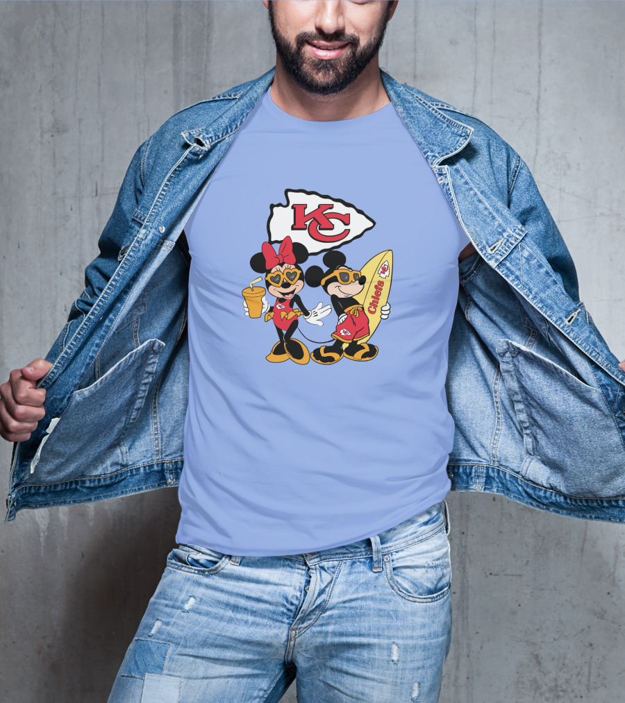 Chiefs Mickey And Minnie Vacation Kc Football Surfboard Fun T-Shirt