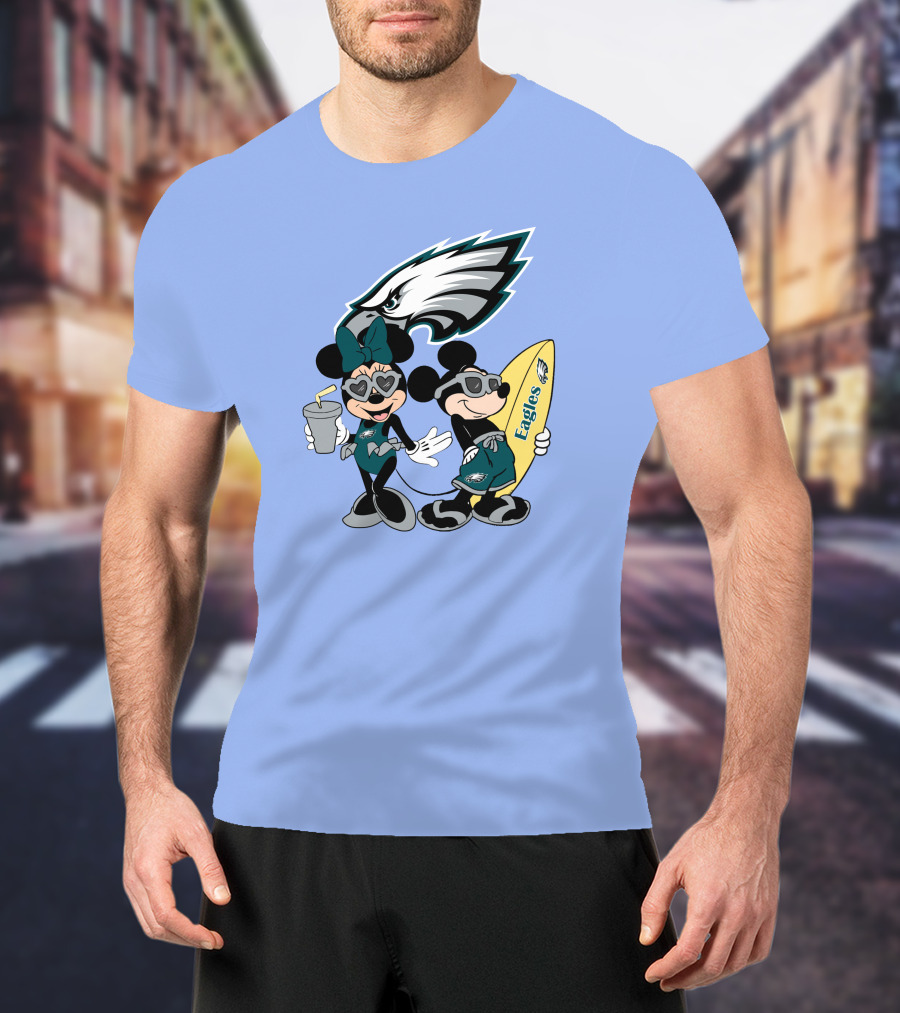 Eagles Mickey And Minnie Vacation With Surfboard And Cold Drink T-Shirt
