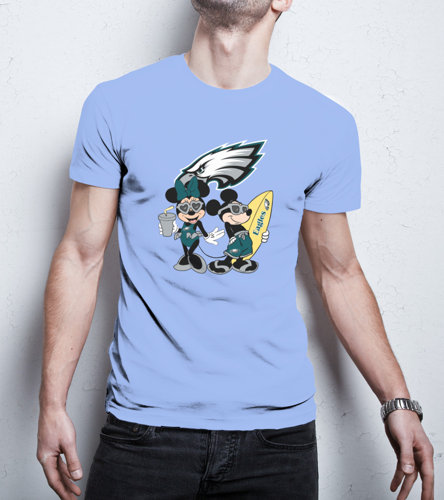 Eagles Mickey And Minnie Vacation With Surfboard And Cold Drink T-Shirt