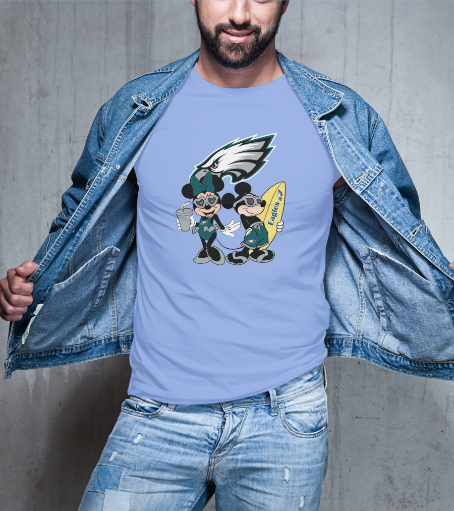 Eagles Mickey And Minnie Vacation With Surfboard And Cold Drink T-Shirt