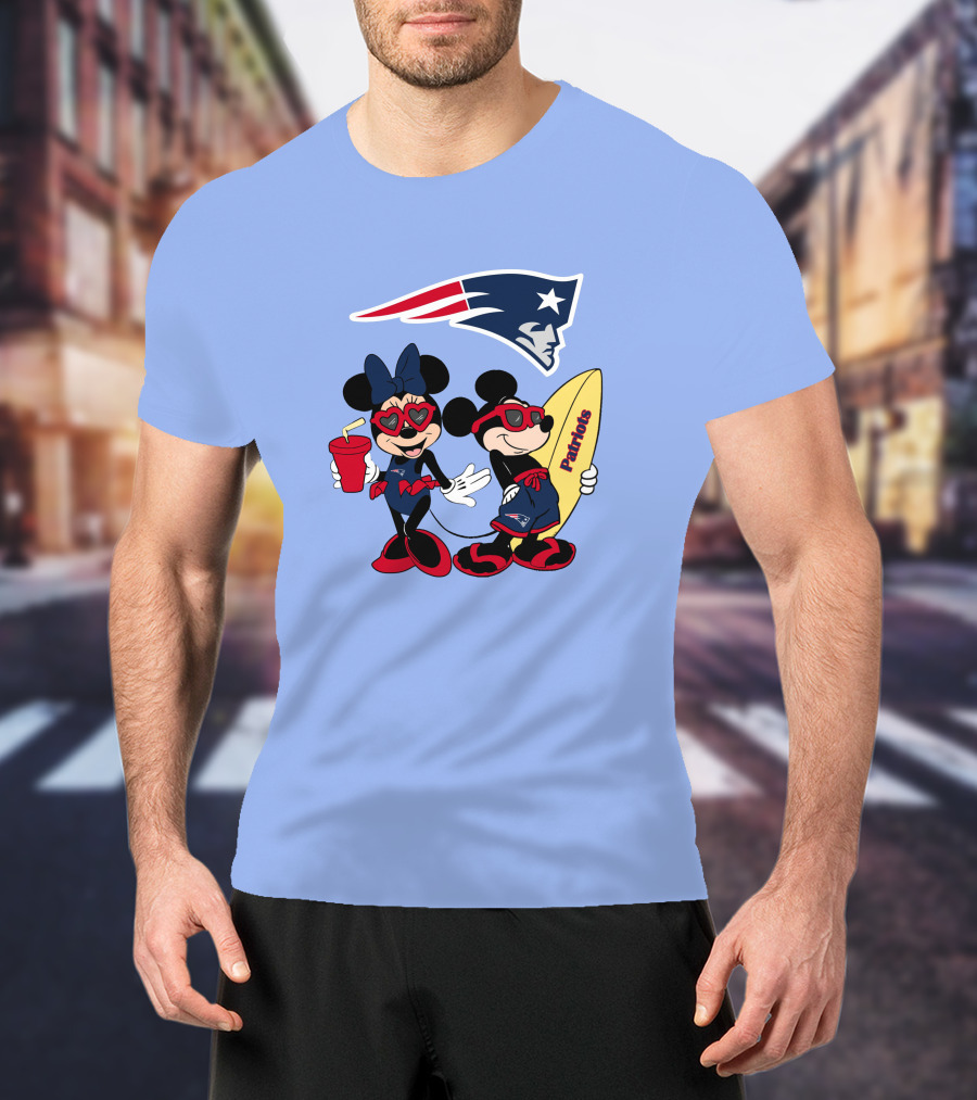 Patriots Mickey And Minnie Vacation With Surfboard And Drink T-Shirt