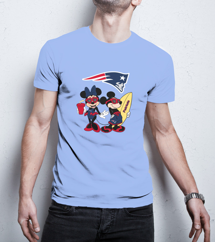 Patriots Mickey And Minnie Vacation With Surfboard And Drink T-Shirt