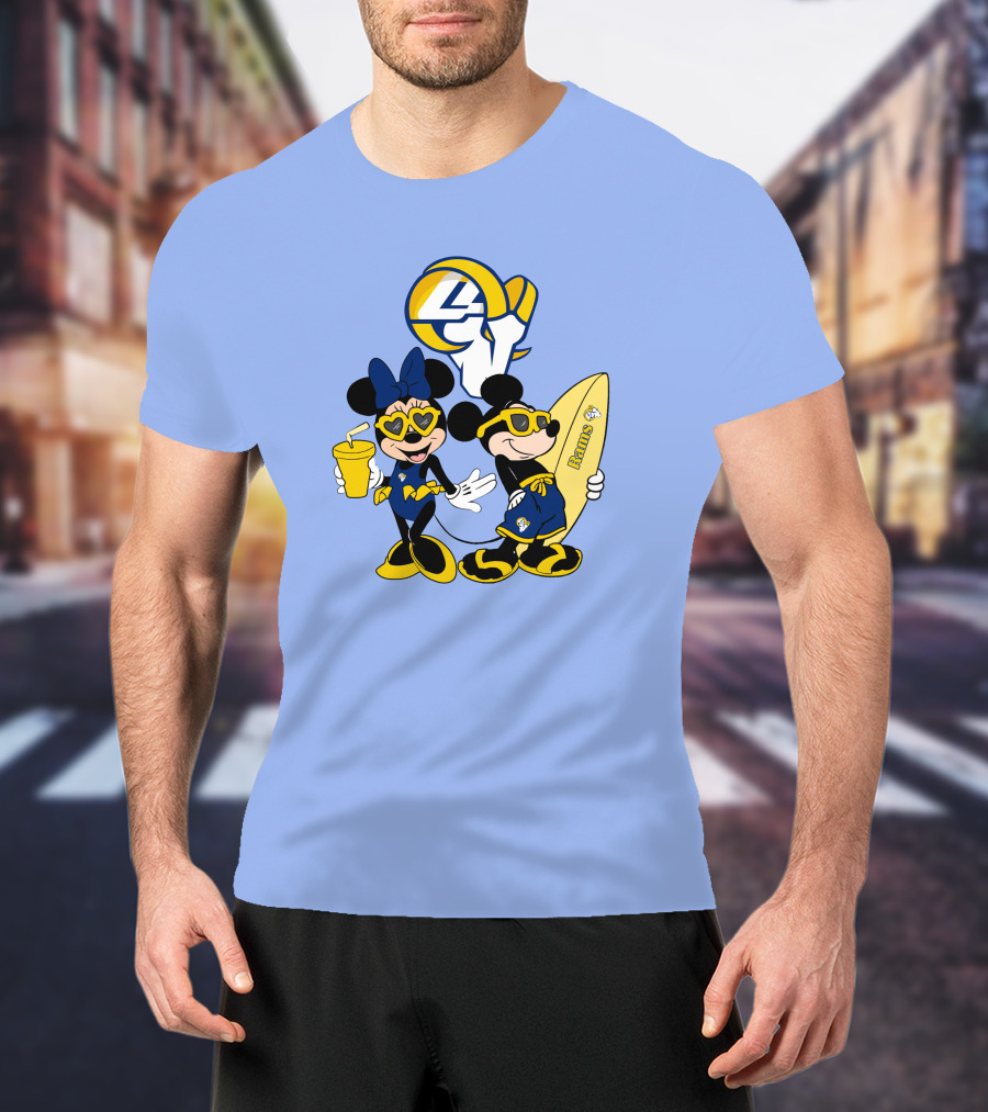 Rams Mickey Happy Vacation Football Surf Adventure T-Shirt