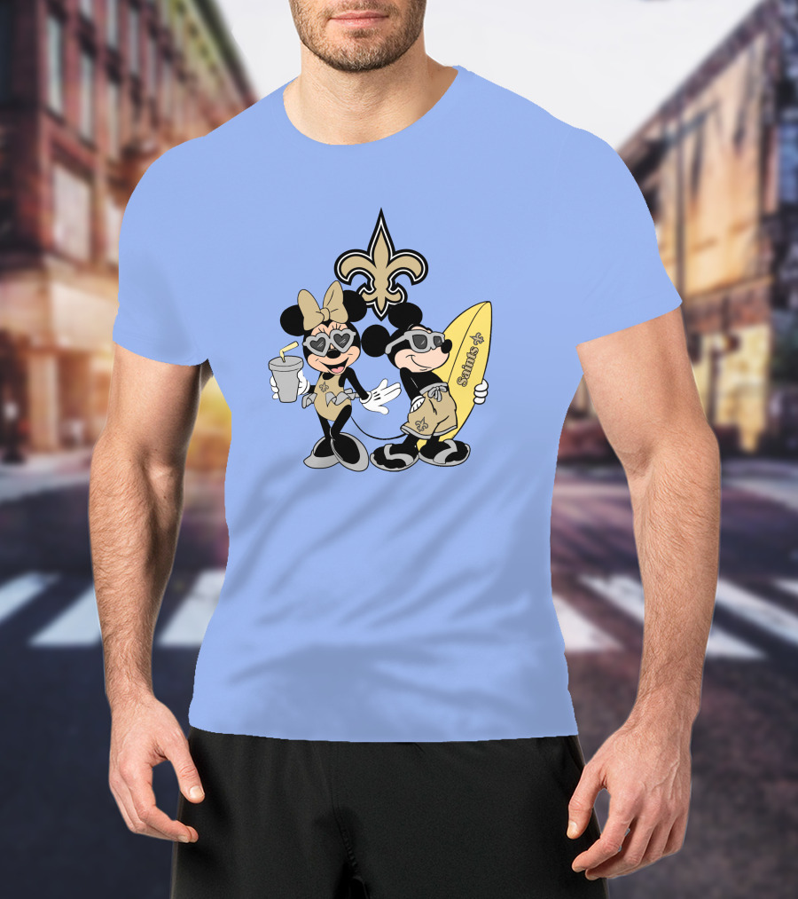 Saints Mickey Happy Vacation Fleur-De-Lis Surfboard T-Shirt