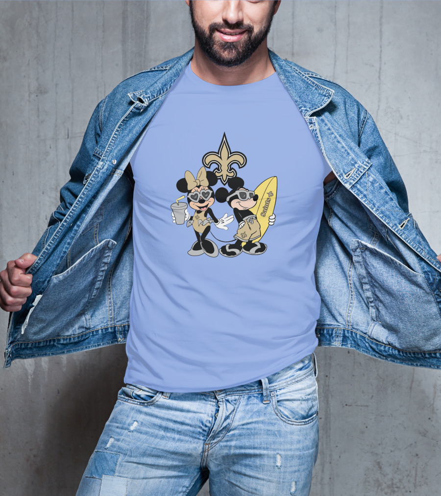 Saints Mickey Happy Vacation Fleur-De-Lis Surfboard T-Shirt