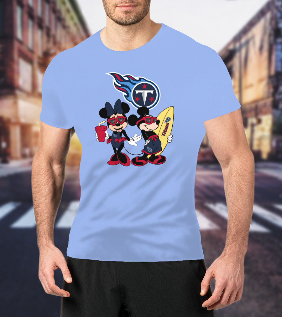 Titans Mickey Minnie Vacation With Tennessee Surfboard And Soda T-Shirt