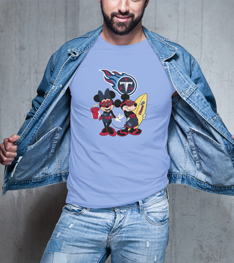 Titans Mickey Minnie Vacation With Tennessee Surfboard And Soda T-Shirt