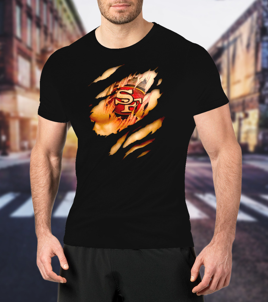 49ers Sf Logo Tattoo Effect Ripped Skin T-Shirt