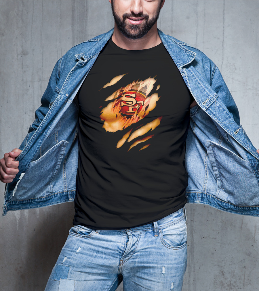 49ers Sf Logo Tattoo Effect Ripped Skin T-Shirt