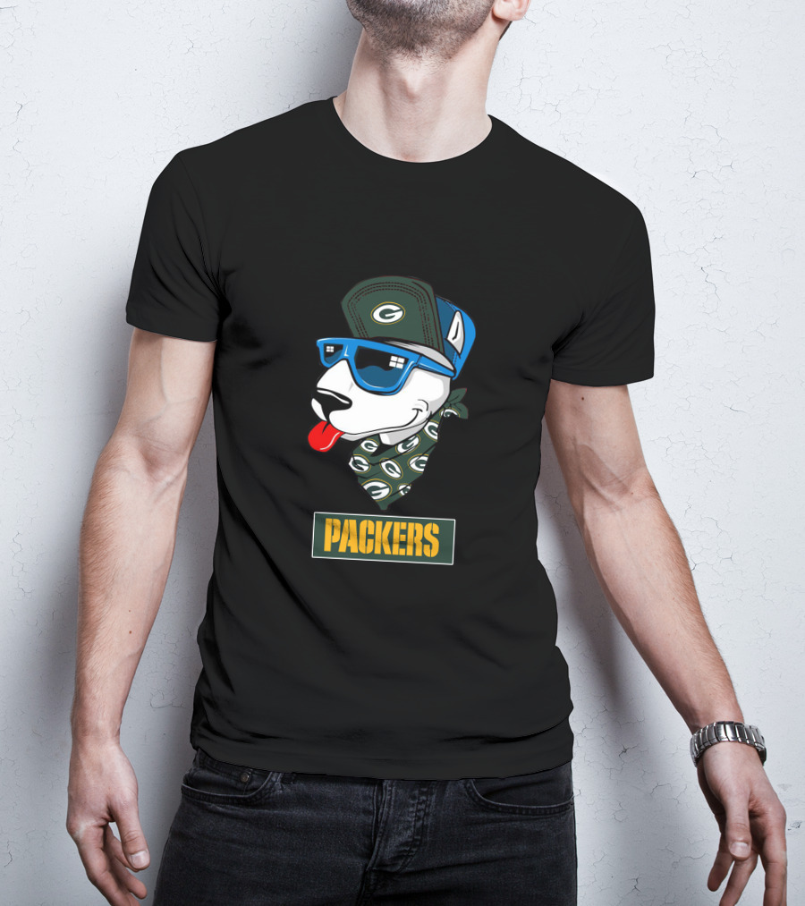 Packers Bull Terrier With Cap And Bandana T-Shirt
