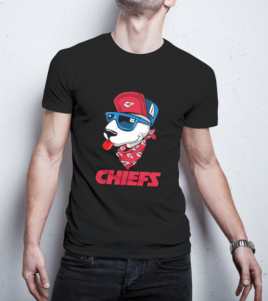Chiefs Bull Terrier With Red Cap And Sunglasses T-Shirt
