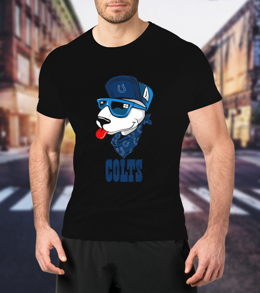 Colts Bull Terrier Wearing Sunglasses And Bandana With Horseshoe T-Shirt