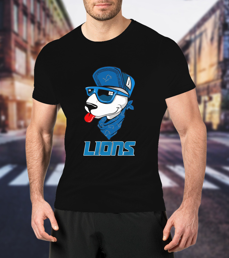 Lions Cool Bull Terrier With Hat And Sunglasses T-Shirt