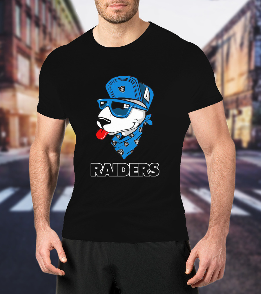 Raiders Bull Terrier Cool Blue Bandana And Cap T-Shirt
