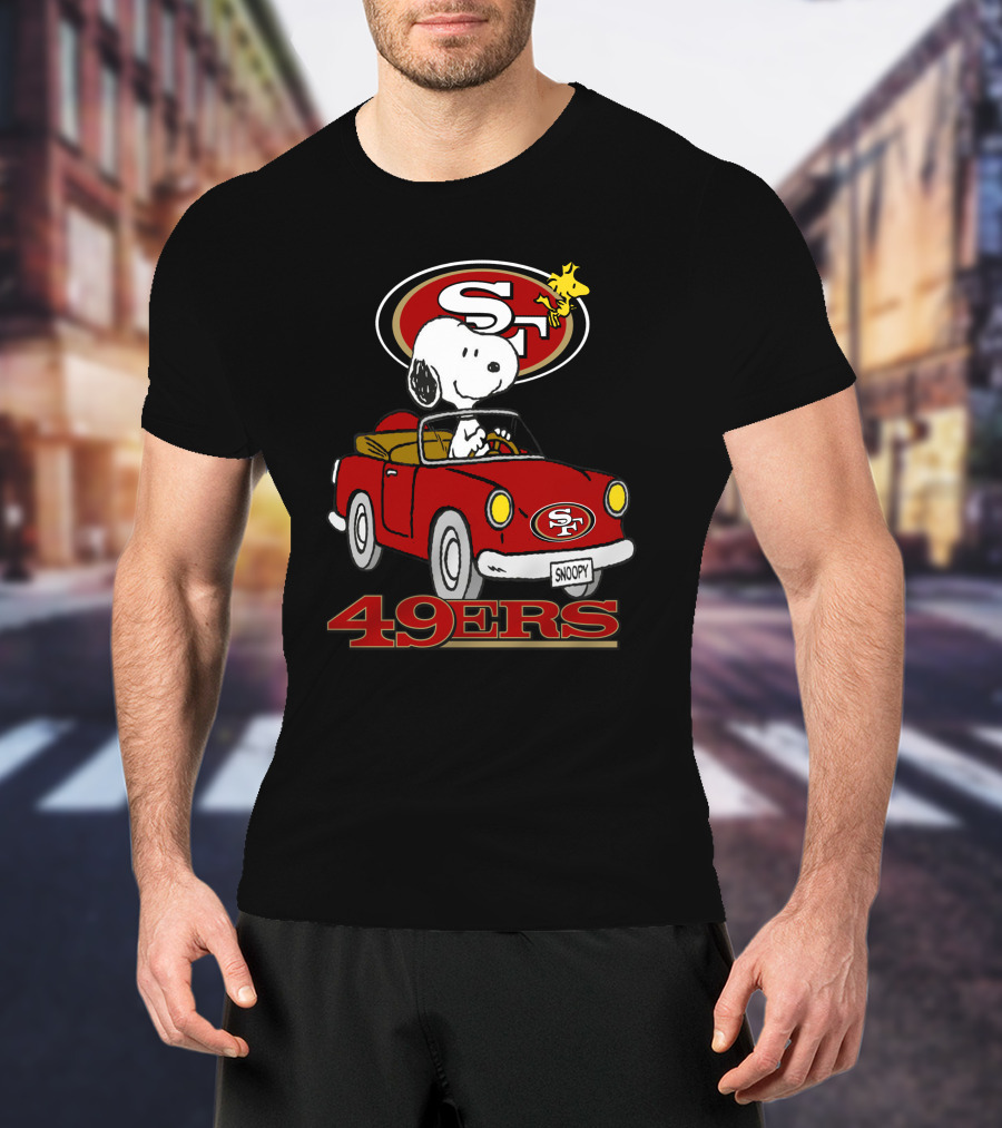 San Francisco 49ers Snoopy Driving Car With Woodstock T-Shirt