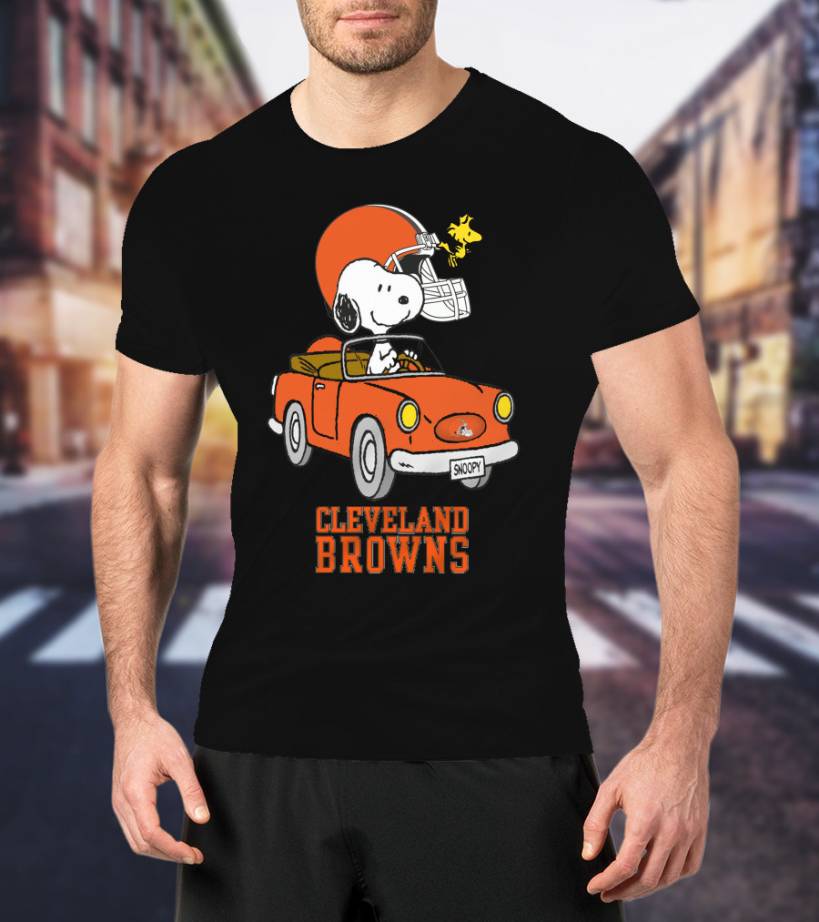 Cleveland Browns Snoopy Driving Football Adventure T-Shirt