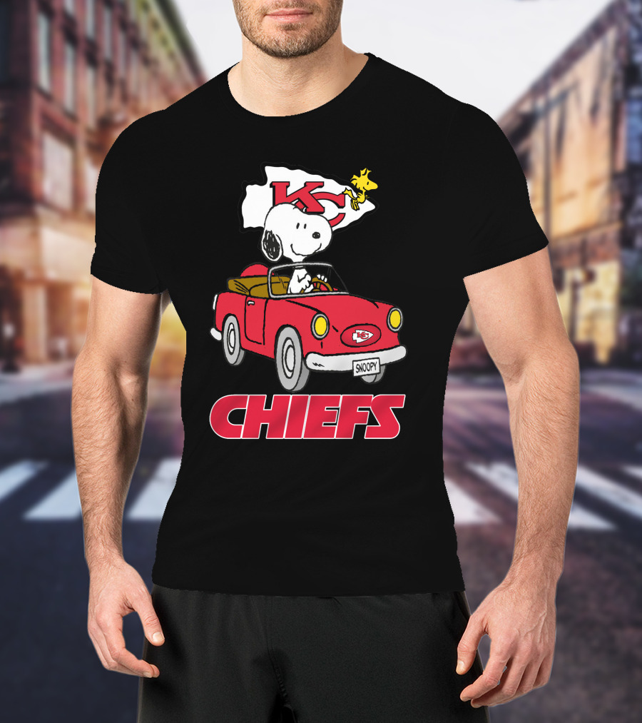 Chiefs Snoopy Driving With KC Flag T-Shirt