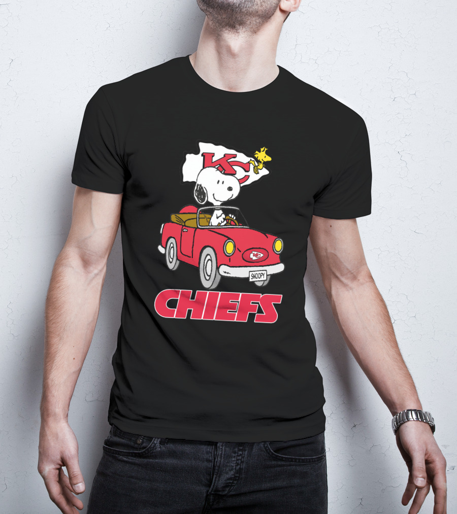Chiefs Snoopy Driving With KC Flag T-Shirt