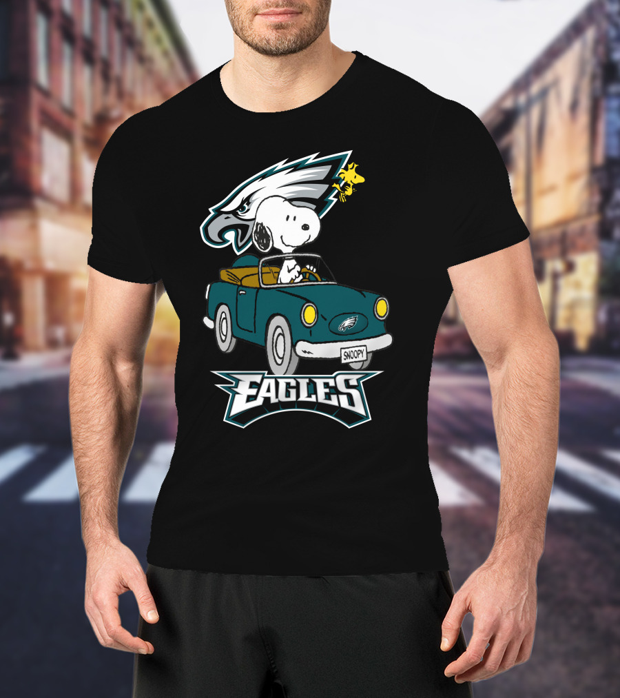 Philadelphia Eagles Snoopy Woodstock Driving Fun T-Shirt
