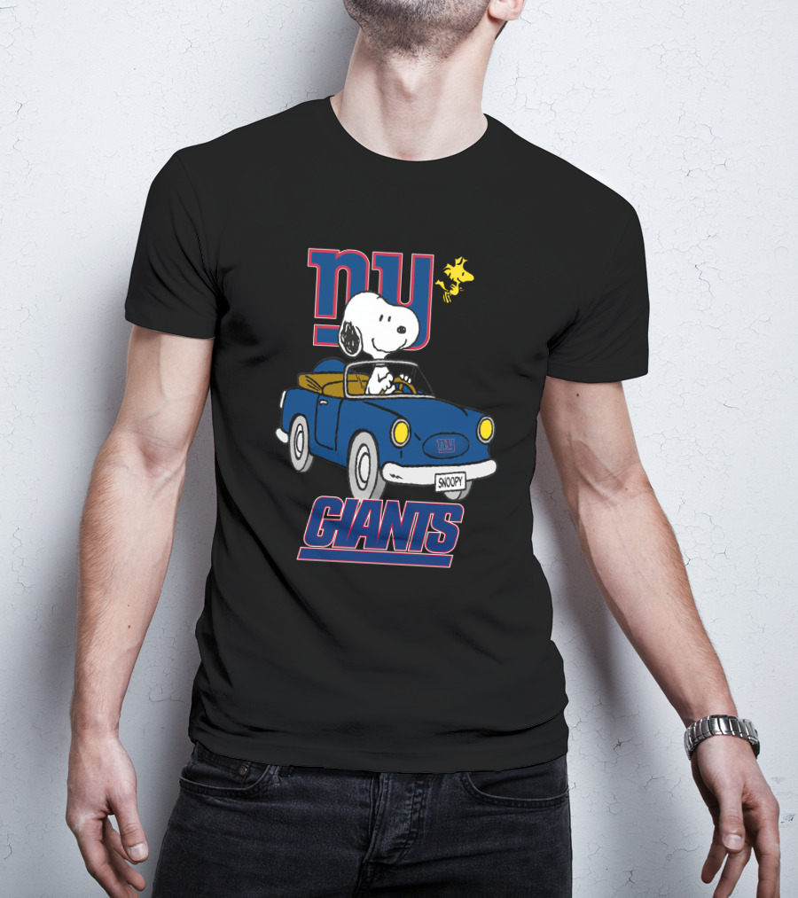 NY Giants Snoopy And Woodstock In Blue Car Ride T-Shirt