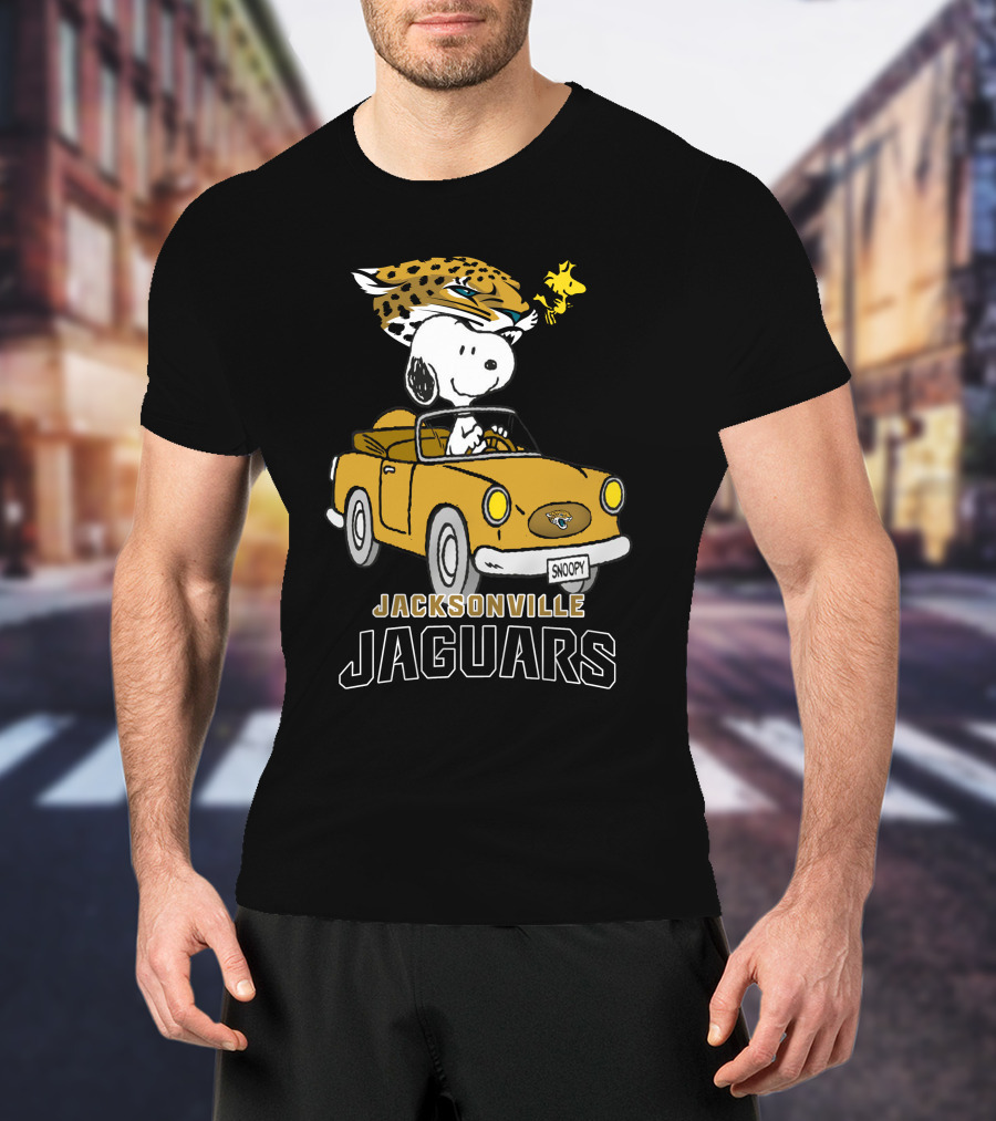 Jacksonville Jaguars Snoopy Driving Car With Woodstock T-Shirt