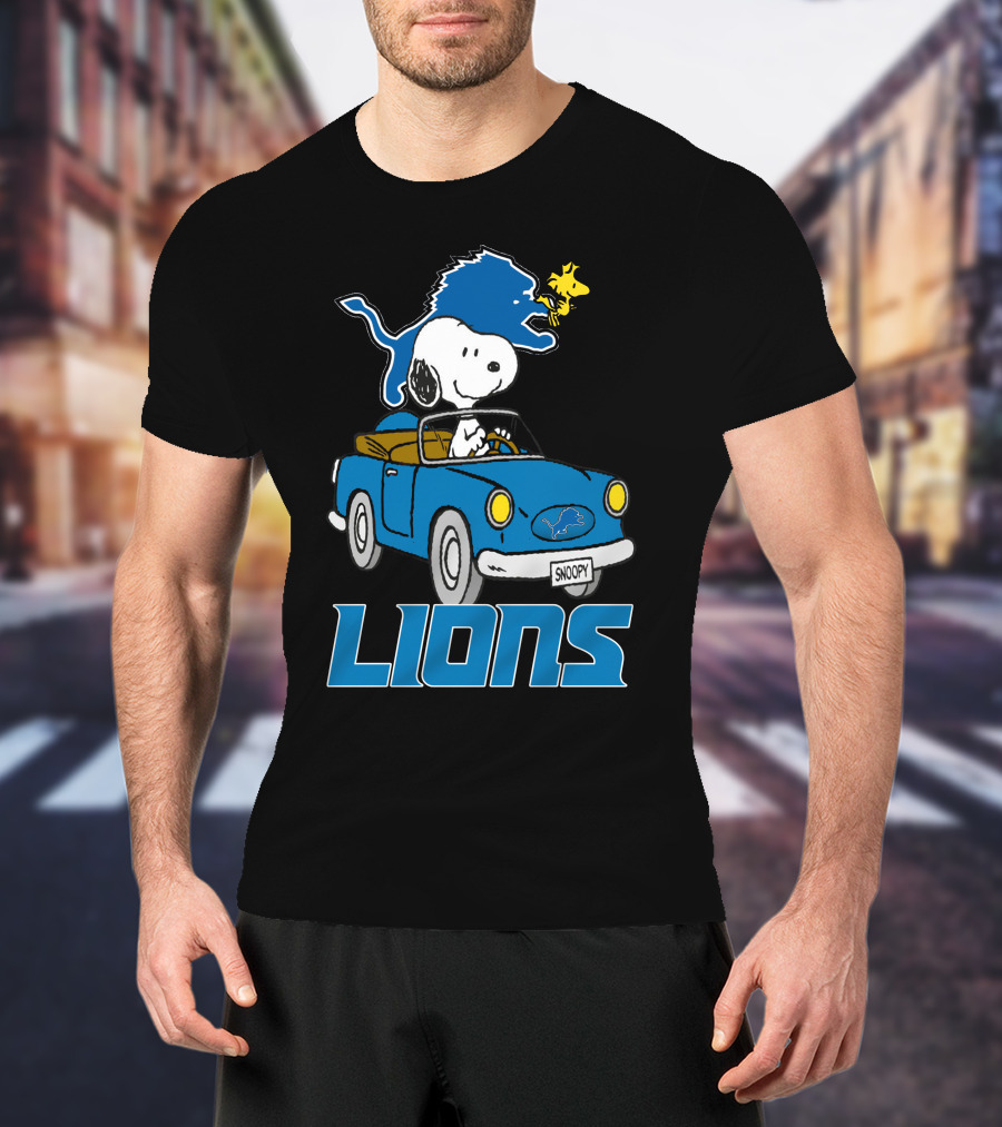 Lions Snoopy Detroit Football Ride With Woodstock T-Shirt