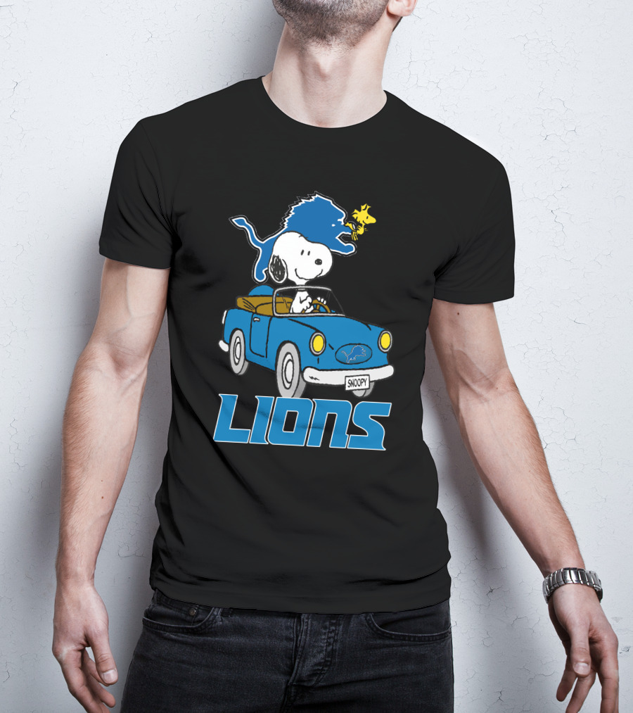 Lions Snoopy Detroit Football Ride With Woodstock T-Shirt