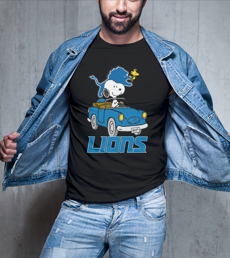 Lions Snoopy Detroit Football Ride With Woodstock T-Shirt