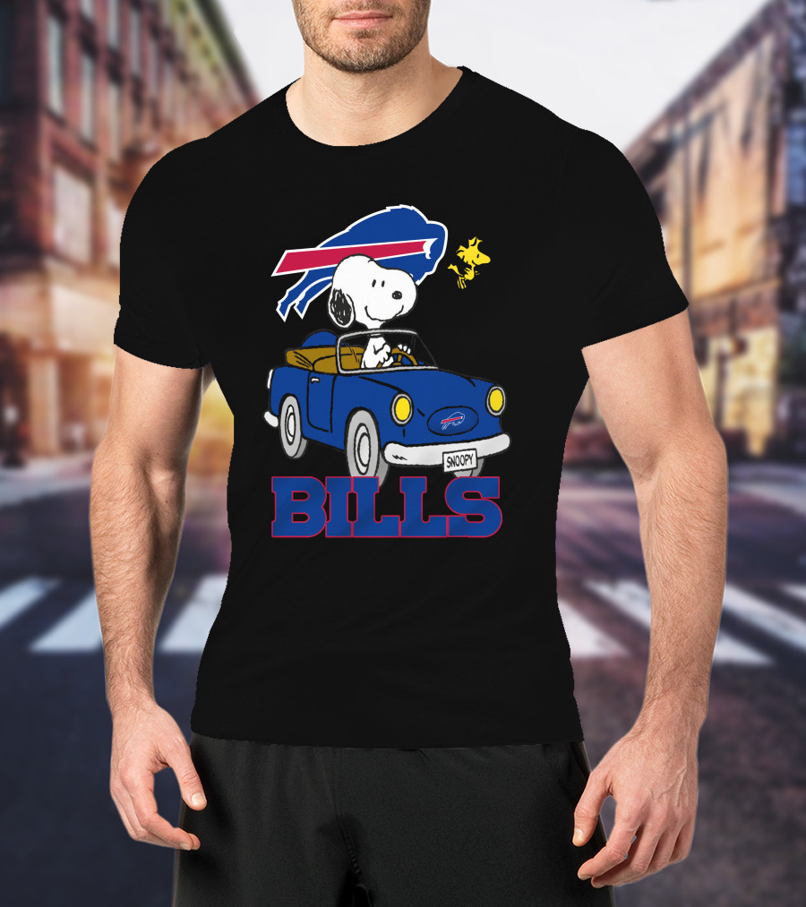 Buffalo Bills Snoopy Driving Woodstock NFL Peanuts T-Shirt